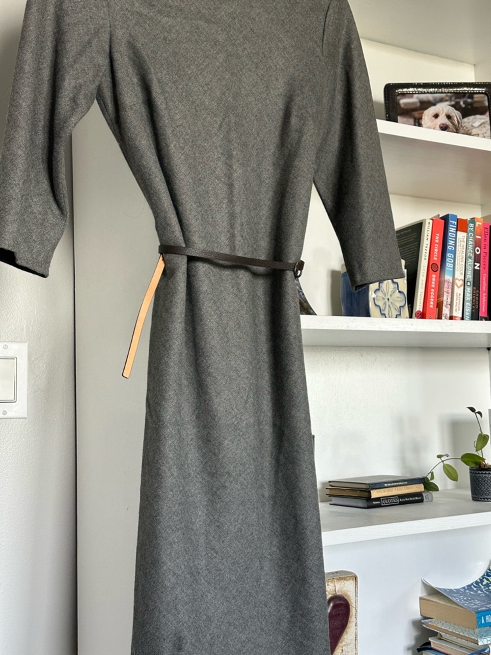 Theory Gray Midi Belted Sheath Dress - Picture 2 of 6